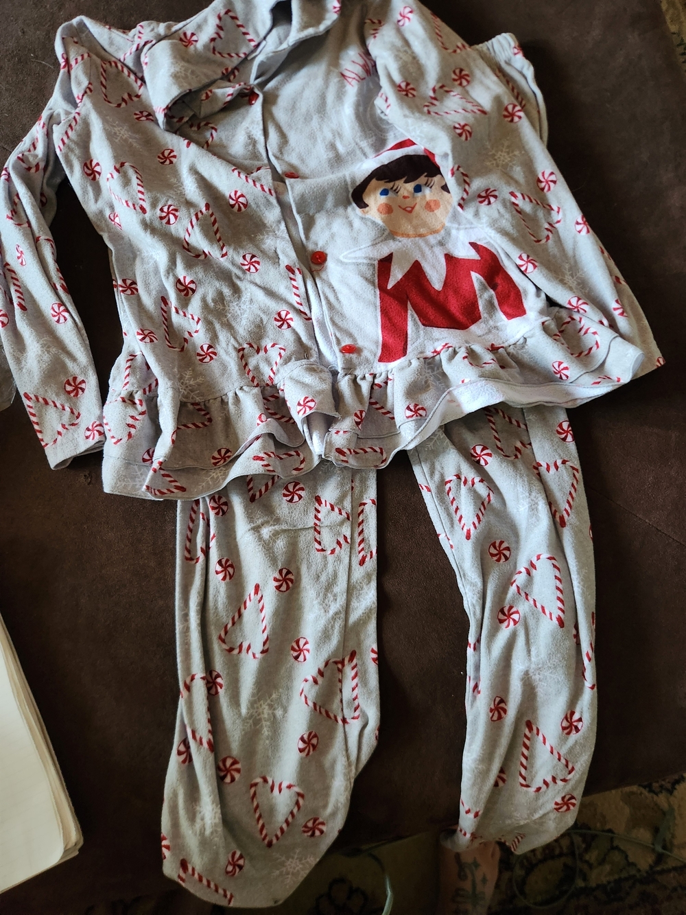 Kids Peppermint Elf Pajama Set - Light Gray & Red